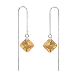 November Birthstone Topaz Princess Cut Premium Austrian Crystal 18K White Gold Plated Thread Dangling Earrings