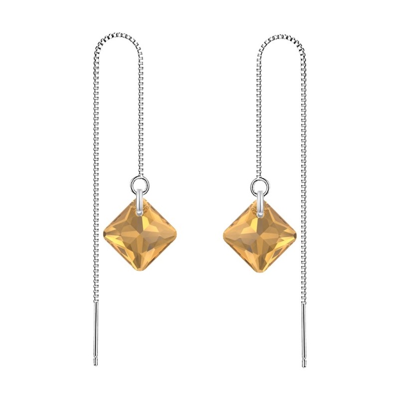 November Birthstone Topaz Princess Cut Premium Austrian Crystal 18K White Gold Plated Thread Dangling Earrings