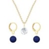 Gold Plated Premium Steel Crystal Clear 8mm Austria Globe Pendant With Dark Lapis Crystal Pearl Hoop Earrings Set