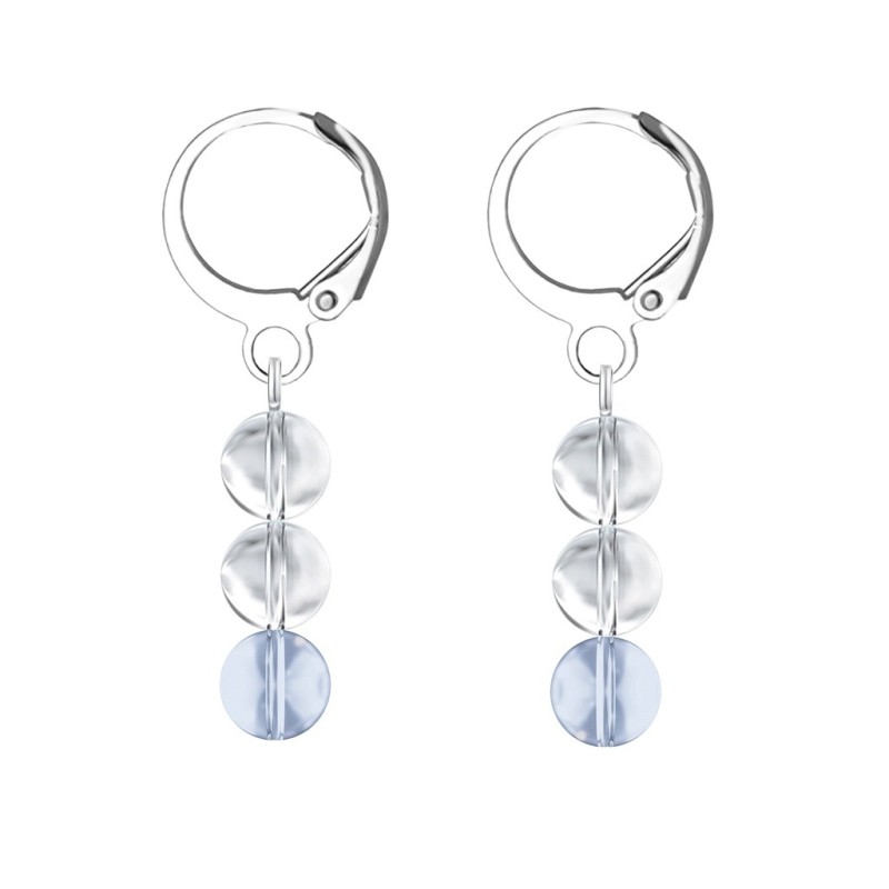 Premium Stainless Steel Hoop Clear Blue Shade Trilogy Globe Crystals Earrings (Made In Japan)