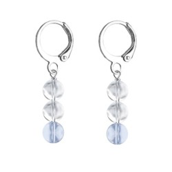 Premium Stainless Steel Hoop Clear Blue Shade Trilogy Globe Crystals Earrings (Made In Japan)