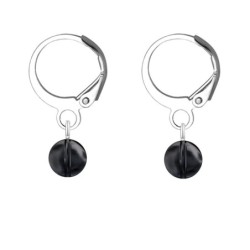 Premium Steel Hoop Jet Black Dainty Crystal Earrings Embellished with Premium Grade Austrian Crystals ( Made In Japan )