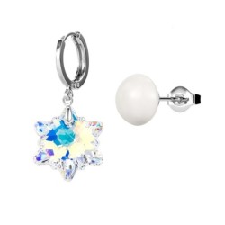 Crystal Aurora Borealis Edelweiss Mismatched Earrings Embellished with Premium Grade Austrian Crystals