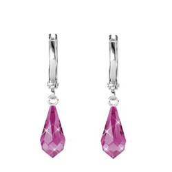 Fuchsia Pink Crystal Teardrop Hoop Earrings Embellished with Premium Grade Austrian Crystals