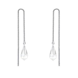 White Gold Plated Clear Teardrop Crystal Thread Dangling Earrings Embellished with Premium Grade Austrian Crystals