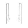 White Gold Plated Clear Teardrop Crystal Thread Dangling Earrings Embellished with Premium Grade Austrian Crystals