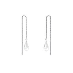 White Gold Plated Clear Teardrop Crystal Thread Dangling Earrings Embellished with Premium Grade Austrian Crystals