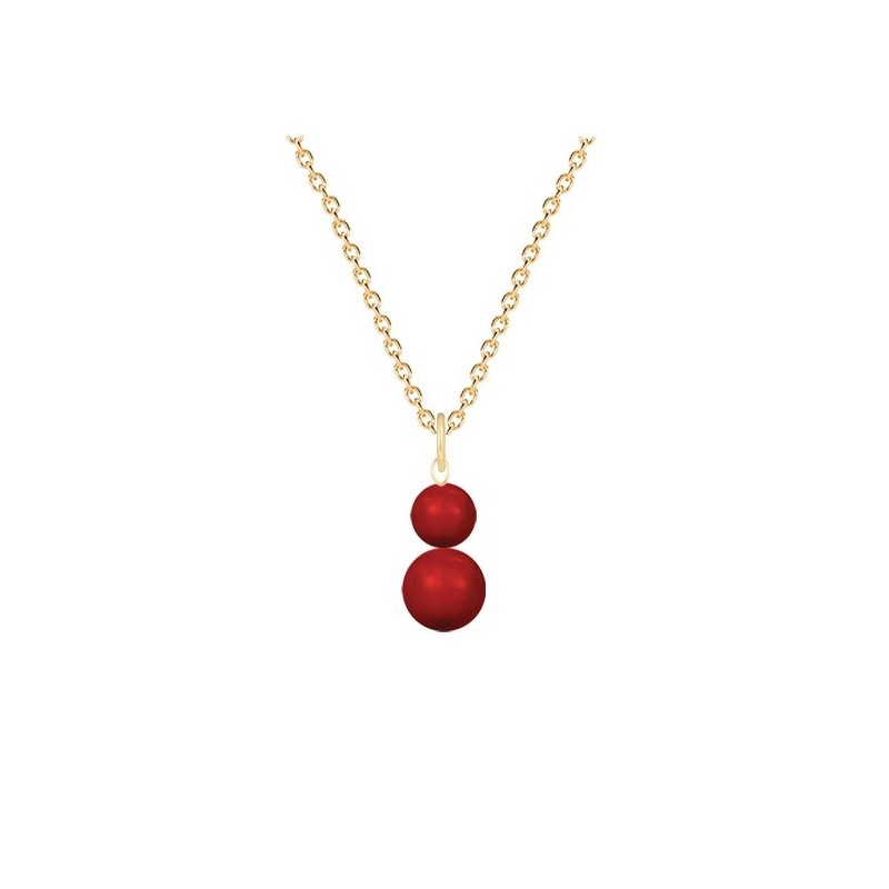 Gold Plated Premium Steel July Birthpearl Corel Red Crystal Pearl Snowman Necklace