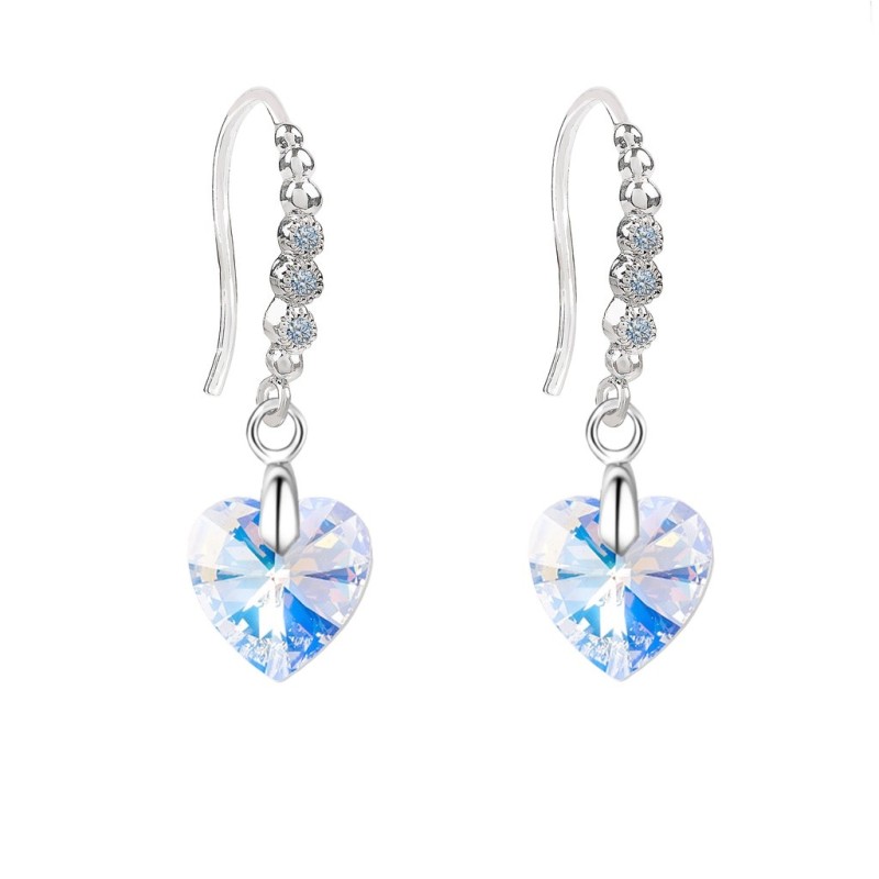 Limited Edition 18K White Gold Plated Luxurious Crystal AB Heart Crystal Earrings Embellished with Austrian Crystals