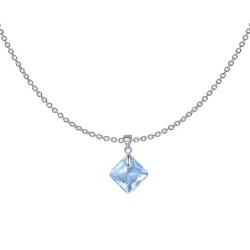 March Birthstone Aquamarine Princess Cut Crystal Pendant With Dark Grey Cabochon 10mm Crystal Pearls Stud Earrings Set