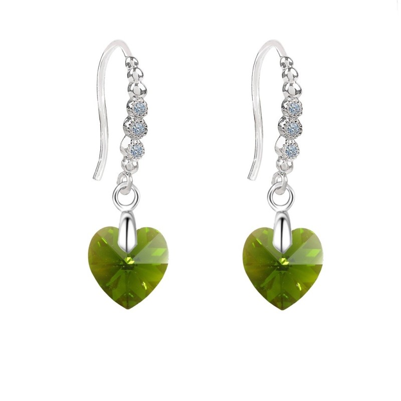 Limited Edition 18K White Gold Plated Luxurious Olivine Heart Crystal Earrings Embellished with Austrian Crystals