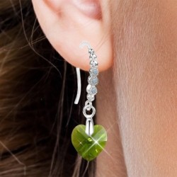 Limited Edition 18K White Gold Plated Luxurious Olivine Heart Crystal Earrings Embellished with Austrian Crystals