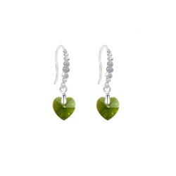 Limited Edition 18K White Gold Plated Luxurious Olivine Heart Crystal Earrings Embellished with Austrian Crystals