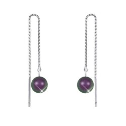 White Gold Plated February Birthpearl Iridescent Purple Crystal Pearl Thread Dangling Earrings