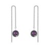 White Gold Plated February Birthpearl Iridescent Purple Crystal Pearl Thread Dangling Earrings