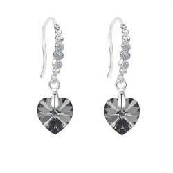 Limited Edition 18K White Gold Plated Luxurious Silver Night Heart Crystal Earrings Embellished with Austrian Crystals