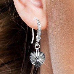 Limited Edition 18K White Gold Plated Luxurious Silver Night Heart Crystal Earrings Embellished with Austrian Crystals