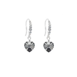 Limited Edition 18K White Gold Plated Luxurious Silver Night Heart Crystal Earrings Embellished with Austrian Crystals