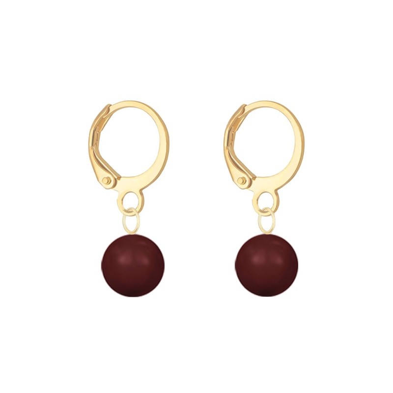 January Birthpearl Gold Plated Bordeaux 8mm Crystal Pearl Hoop Earrings Embellished with Austrian Crystal Pearls