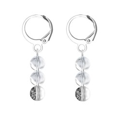 Premium Stainless Steel Hoop Clear Black Patina Trilogy Globe Crystals Earrings (Made In Japan)