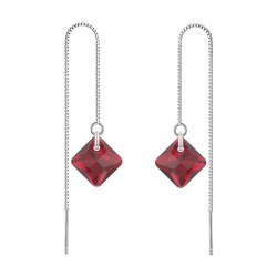 January Birthstone Siam Red Princess Cut Premium Austrian Crystal 18K White Gold Plated Thread Dangling Earrings