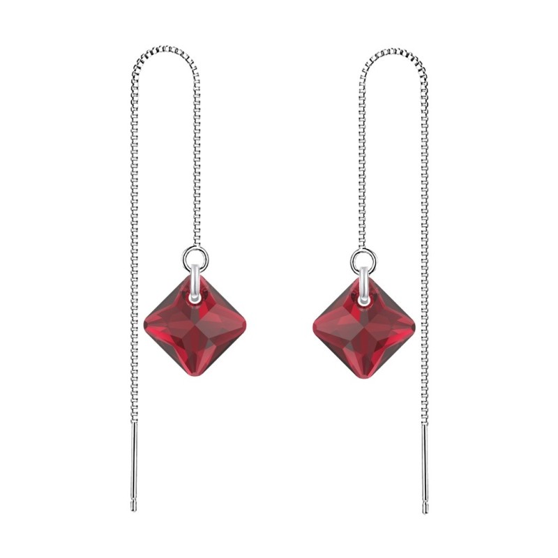 January Birthstone Siam Red Princess Cut Premium Austrian Crystal 18K White Gold Plated Thread Dangling Earrings