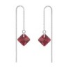 January Birthstone Siam Red Princess Cut Premium Austrian Crystal 18K White Gold Plated Thread Dangling Earrings