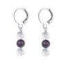 Premium Stainless Steel Hoop Clear Crystal Globe With Iridescent Purple Crystal Pearl Trilogy Earrings (Made In Japan)