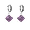 February Birthstone Amethyst Princess Cut Premium Austrian Crystal 18K White Gold Plated Hoop Earrings