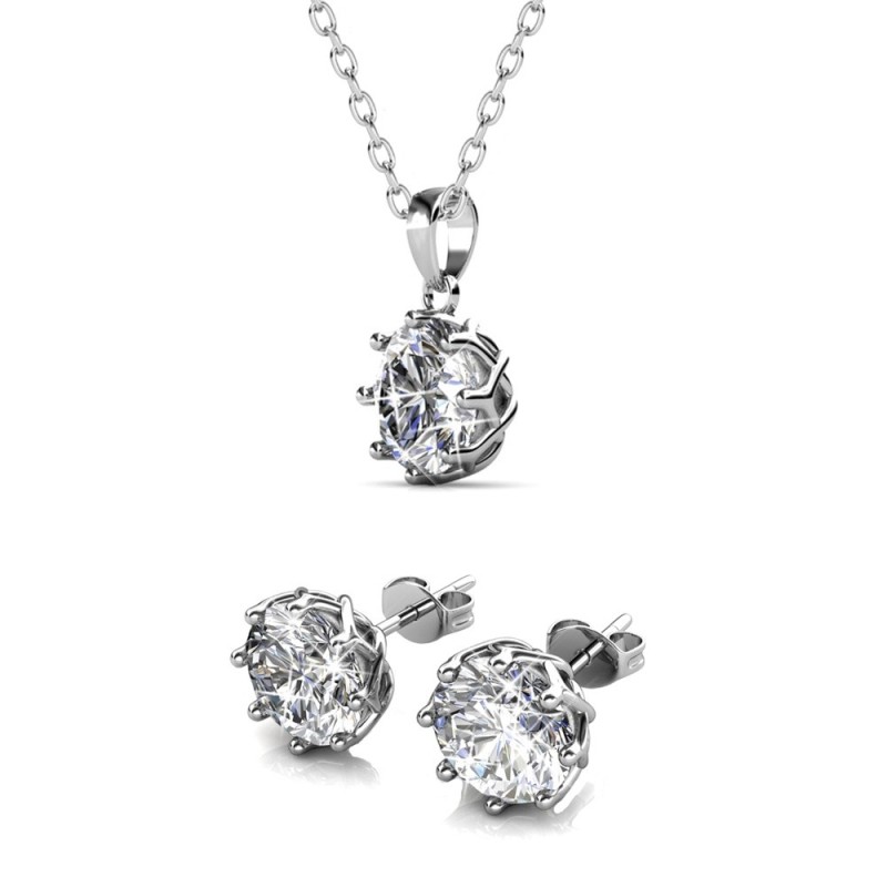 April Birthstone Crystal Clear 925 Sterling Silver Jewellery Set Embellished with Premium Grade Austrian Crystals