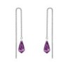 White Gold Plated Amethyst Teardrop Crystal Thread Dangling Earrings Embellished with Premium Grade Austrian Crystals