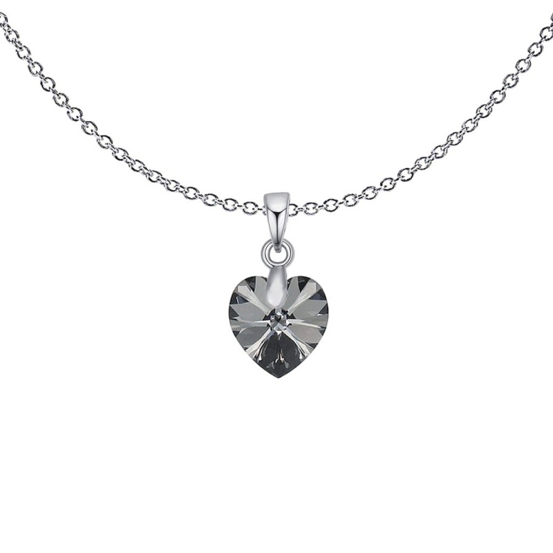 XILION Silver Night Heart Dainty Pendant Necklace Embellished with Premium Grade Austrian Crystal