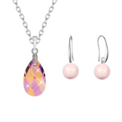 Astral Pink Pear Shaped Pendant Necklace Jewellery Set Embellished with Premium Grade Austrian Crystals