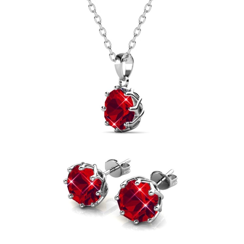 July Birthstone Light Siam 925 Sterling Silver Jewellery Set Embellished with Premium Grade Austrian Crystals