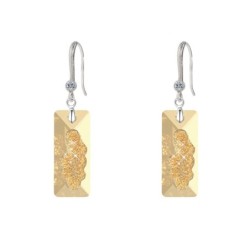 Limited Edition Elegant White Gold Plated Golden Shadow Growing Crystal Rectangle Premium Earrings