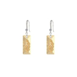 Limited Edition Elegant White Gold Plated Golden Shadow Growing Crystal Rectangle Premium Earrings