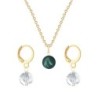 Gold Plated Premium Steel Iridescent Tahitian Crystal Pearl Pendant With Crystal Clear Austria Globe Hoop Earrings Set