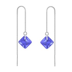 September Birthstone Sapphire Princess Cut Premium Austrian Crystal 18K White Gold Plated Thread Dangling Earrings