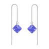 September Birthstone Sapphire Princess Cut Premium Austrian Crystal 18K White Gold Plated Thread Dangling Earrings