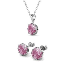 October Birthstone Rose 925 Sterling Silver Jewellery Set Embellished with Premium Grade Austrian Crystals