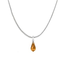 18k White Gold Plated Topaz Crystal Teardrop Pendant Ball Chain Necklace Embellished with Austrian Crystal