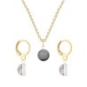 Gold Plated Premium Steel Grey Crystal Pearl Pendant With White Patina Austria Globe Hoop Earrings Set