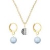 Gold Plated Premium Steel Black Patina 8mm Austria Globe Pendant With Light Blue Crystal Pearl Hoop Earrings Set