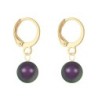 February Birthpearl Gold Plated Iridescent Purple 8mm Crystal Pearl Hoop Earrings Embellished with Austria Crystal Pearl