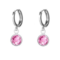 18K White Gold Plated Rose Pink Crystal Hoop Earrings Embellished with Premium Grade Austrian Crystals