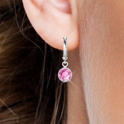 18K White Gold Plated Rose Pink Crystal Hoop Earrings Embellished with Premium Grade Austrian Crystals