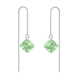 August Birthstone Peridot Princess Cut Premium Austrian Crystal 18K White Gold Plated Thread Dangling Earrings