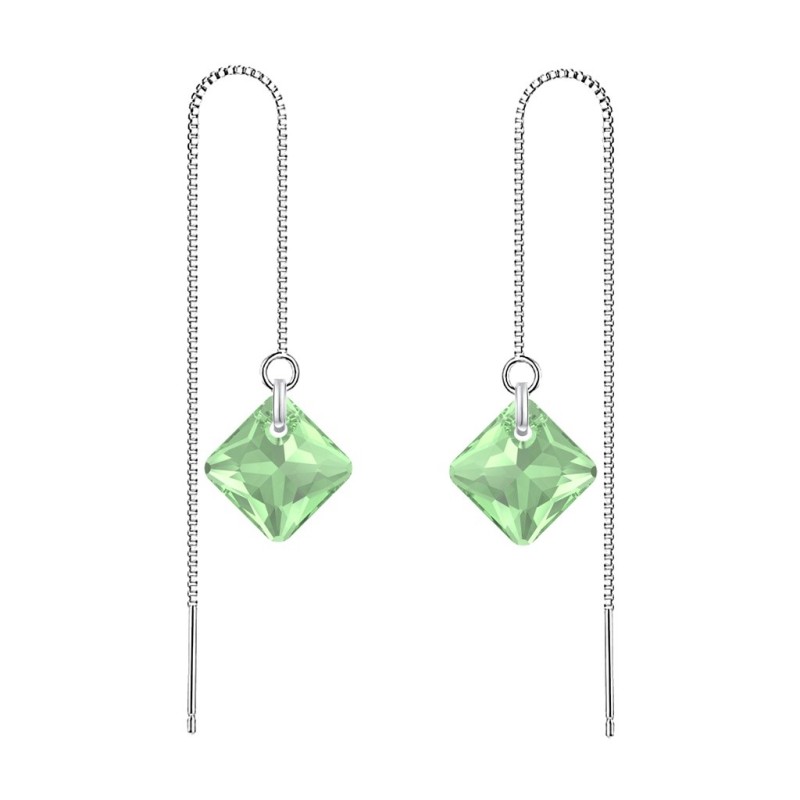 August Birthstone Peridot Princess Cut Premium Austrian Crystal 18K White Gold Plated Thread Dangling Earrings