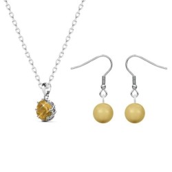 November Birth Stone Pendant Necklace And Pearl Earrings Jewellery Set Embellished with Premium Grade Austrian Crystals