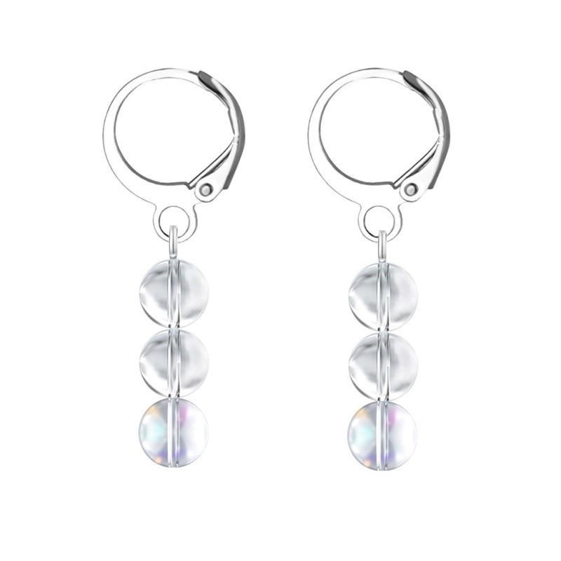 Premium Stainless Steel Hoop Clear Aurora Borealis Trilogy Globe Crystals Earrings (Made In Japan)